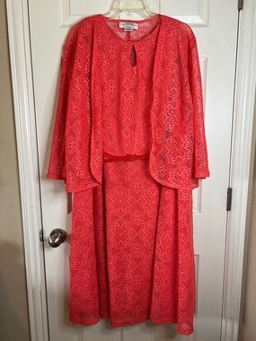 Coral Lace Two-Piece Dress Set